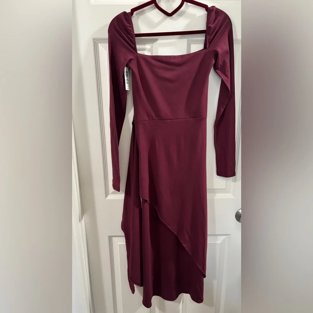 NWT Aritzia Wilfred Saturn Long sleeve Midi Jersey Dress Size S Burgundy - Picture 5 of 7